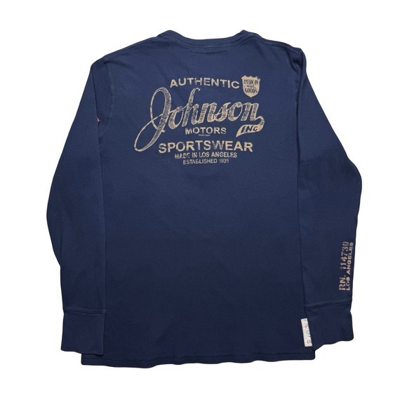 Gildan Other - Johnson Motors type b-38 long sleeve thermal Henley navy blue shirt
